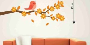 Decor Kafe Orange Flowers Birds Wall Sticker
