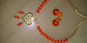 Orange Color Silk Thread Necklace with Earrings