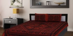 Kraft Sutra Barmeri Block Print Cotton Red King Size Bed Cover