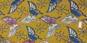 Kalamkari Cotton Fabric Yellow Butterfly