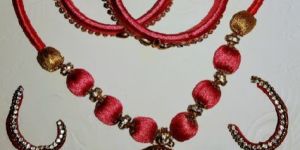Pink Silk Thread Jewellery Set