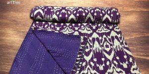 Ikat Fabric Kantha Throw Blankets