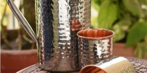 Copper Hammered Jug & Glass Set