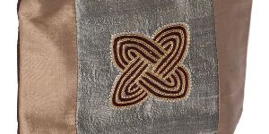 Gold and Grey Embroidered Silk Zipper Pouch