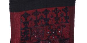 Maroon and Black Embroidered Silk Zipper Pouch