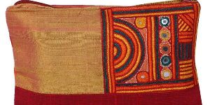 Red and Gold Embroidered Silk Zipper Pouch