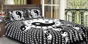 Traditional Print Black White Double King Bedsheet