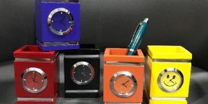 Wooden Pen Stand with Clock