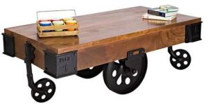 MANGO WOOD, NATURAL FINISH COFFEE CART TABLE