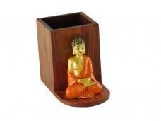 Sitting Buddha Wooden Pen Stand
