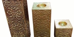 Wooden Brass Candle Stand Set