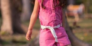 Organic Cotton Collar Pink Jumpsuit Printed Belt