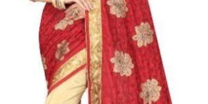Silky Flower Red Sarees