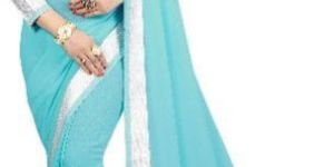 Silver Firozi Chiffon Lace Sarees