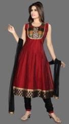Maroon Chanderi Art Silk Readymade Anarkali Churidar Kameez