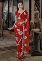 Red Faux Chiffon Saree
