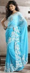 Sky Blue Faux Chiffon Resham Embroidered Saree