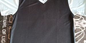 Black and White Polyester V Neck T-Shirt