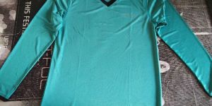 Sea Green Polyester V Neck Full Sleeve T-Shirt