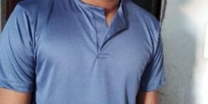 Light Blue Polyester Flackit Round Neck Half Sleeve T-Shirt