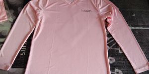 Light Pink Polyester V Neck Full Sleeve T-Shirt