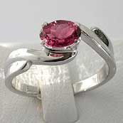 Ladies Sterling Silver Pink Stone Twist Ring
