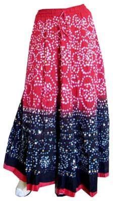 Ladies Red and Black Bandhani Mirror Work Skirt