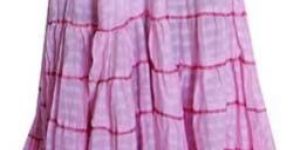 Ladies Pink Layered Cotton Flared Skirt