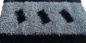 Black and Silver Shaggy Rectangular Rug