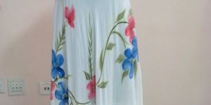 Soft Rayon Crepe Dress Hand Embroidery Brush Painting