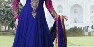 Royal Blue Net Churidar Kameez With Dupatta