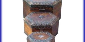 3 Set of Polished Hexagon Wooden Boxes