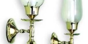 Antique Brass and Glass Candle Holder