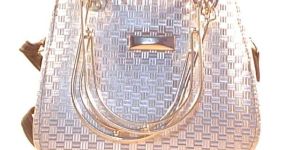 Ladies Shiny Grey Textured Fancy Handbag