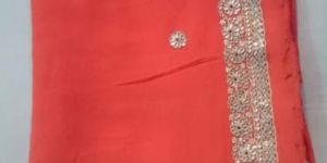 Pure Gota Work Georgette Orange Saree