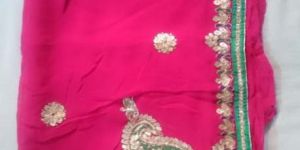 Pure Gota Work Georgette Pink Saree Silvar Buta