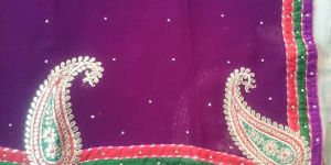 Pure Gota Work Georgette Purple Saree Gold Buta