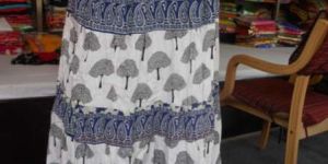 White  Sanganeri Printed Cotton Skirt