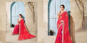 Versatile Red Georgette Designer Saree