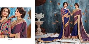 Wine Shimmer Brasso with Double Blouse Designer Saree
