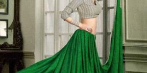 Wonderous Green French Crepe Saree
