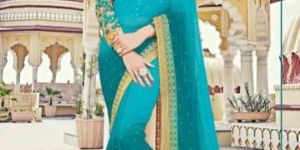 Worldly Teal Georgette Designer Saree
