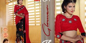 Red and Black Printed Saree