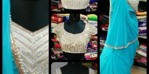 Sky Blue Designer Blouse with Palin Saree