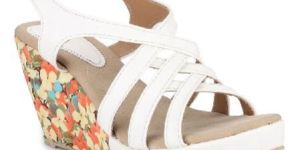Ladies White Floral Print Platform Sandals