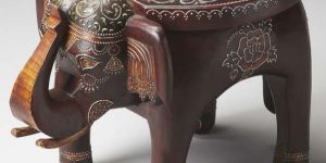 Wooden Painted Elephant Table