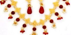 Red Colored Polki Necklace
