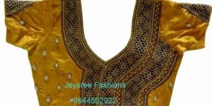 Cut Work Embroidered Designer Blouse Material Unstritched Yellow Color