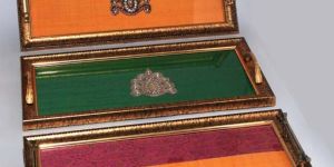 Handcrafted Brocade Serving Tray with Coaster Set