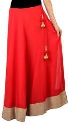 Red Faux Georgette Readymade Long Skirt